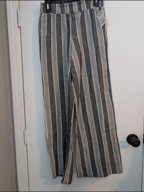 Pink Rose Pants - Pink Rose Gray and White Striped Wide-Leg Trousers